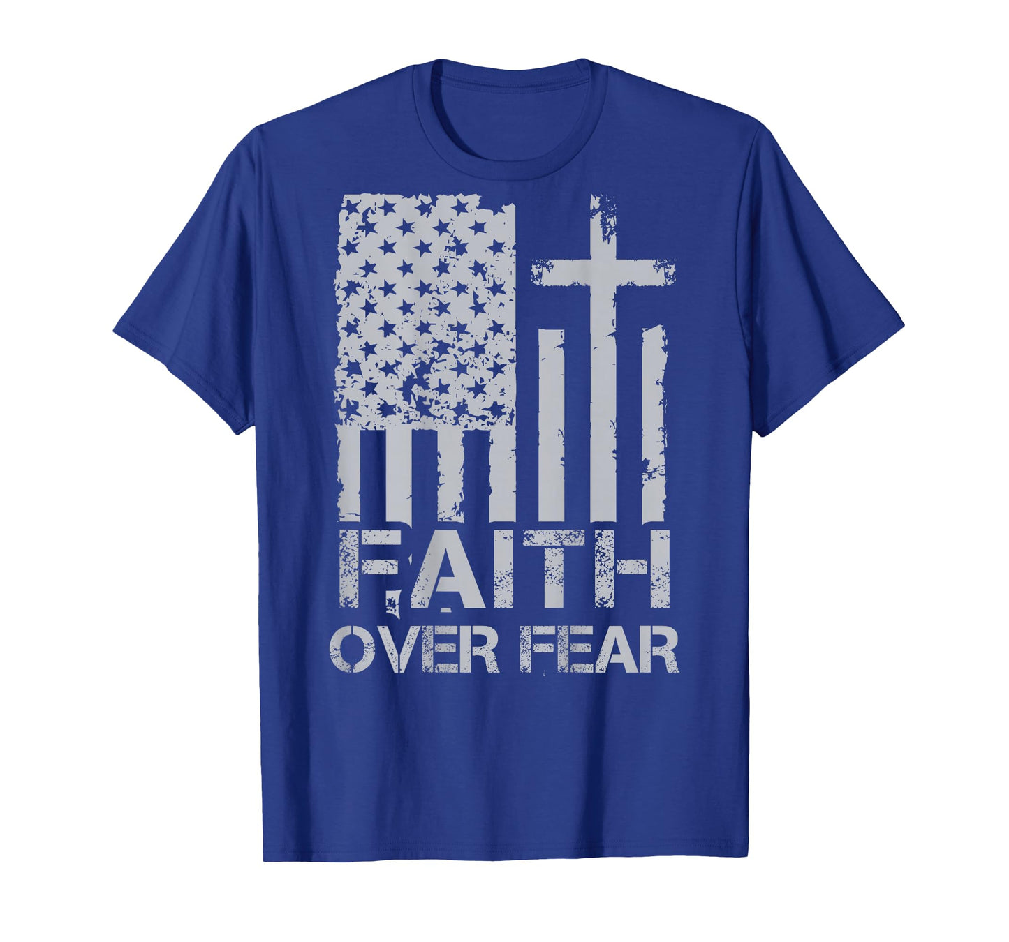 Men Christian Faith Over Fear US Flag 4th Of July (on back) T-Shirt