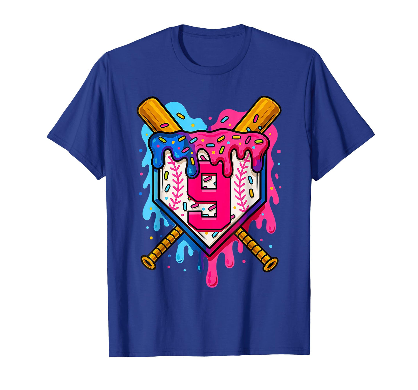 9th Baseball Birthday Ice Cream Drip Boys Girls 9 Years T-Shirt