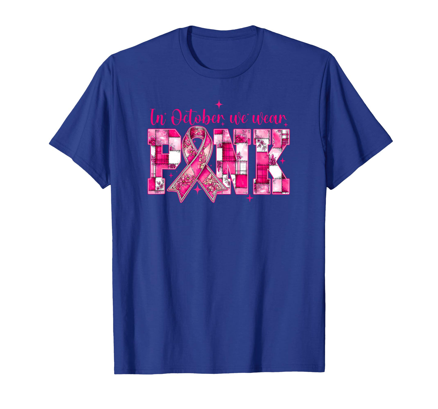 Patchwork Pink October Graphic Tee Breast Cancer Awareness T-Shirt