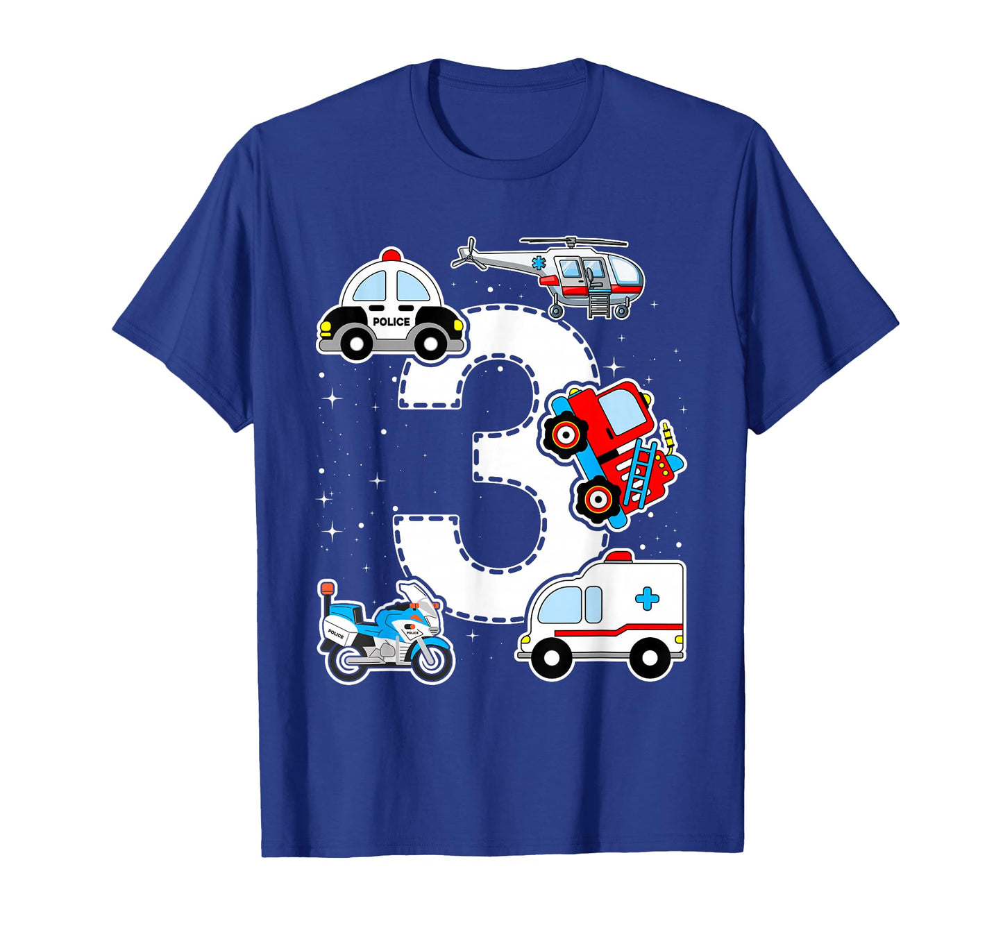 Emergency Vehicles 3rd Birthday Fire Truck Police Car Boys T-Shirt
