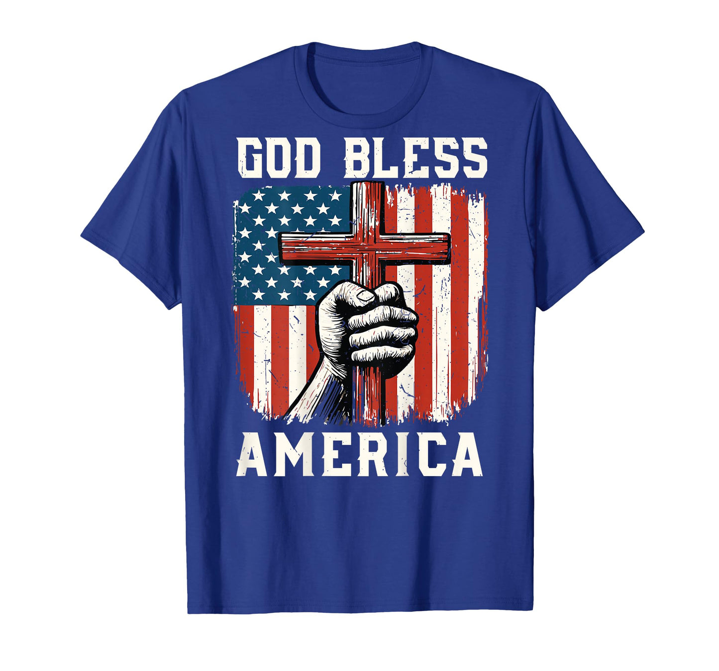 On-Back God Bless America Christian Patriotic Cross USA Flag T-Shirt