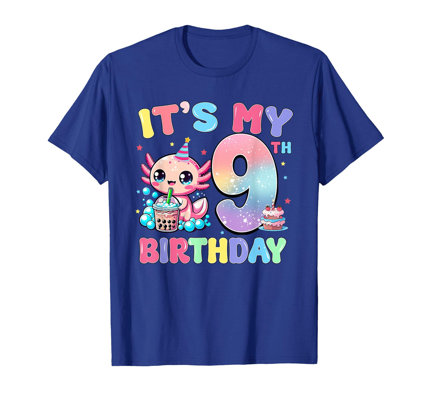 It's My 9th Birthday Axolotl Bubble Boba Tea Anime 9 Years T-Shirt