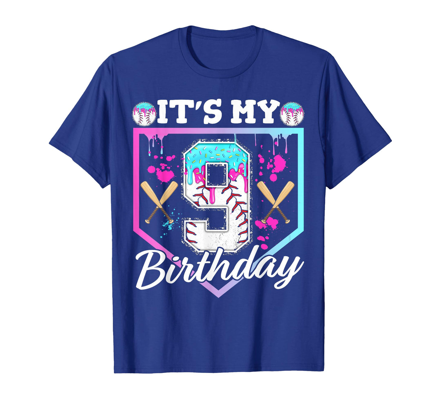 Baseball Drip 9 Year Old Ice Cream 9th Birthday Boy Dripping T-Shirt