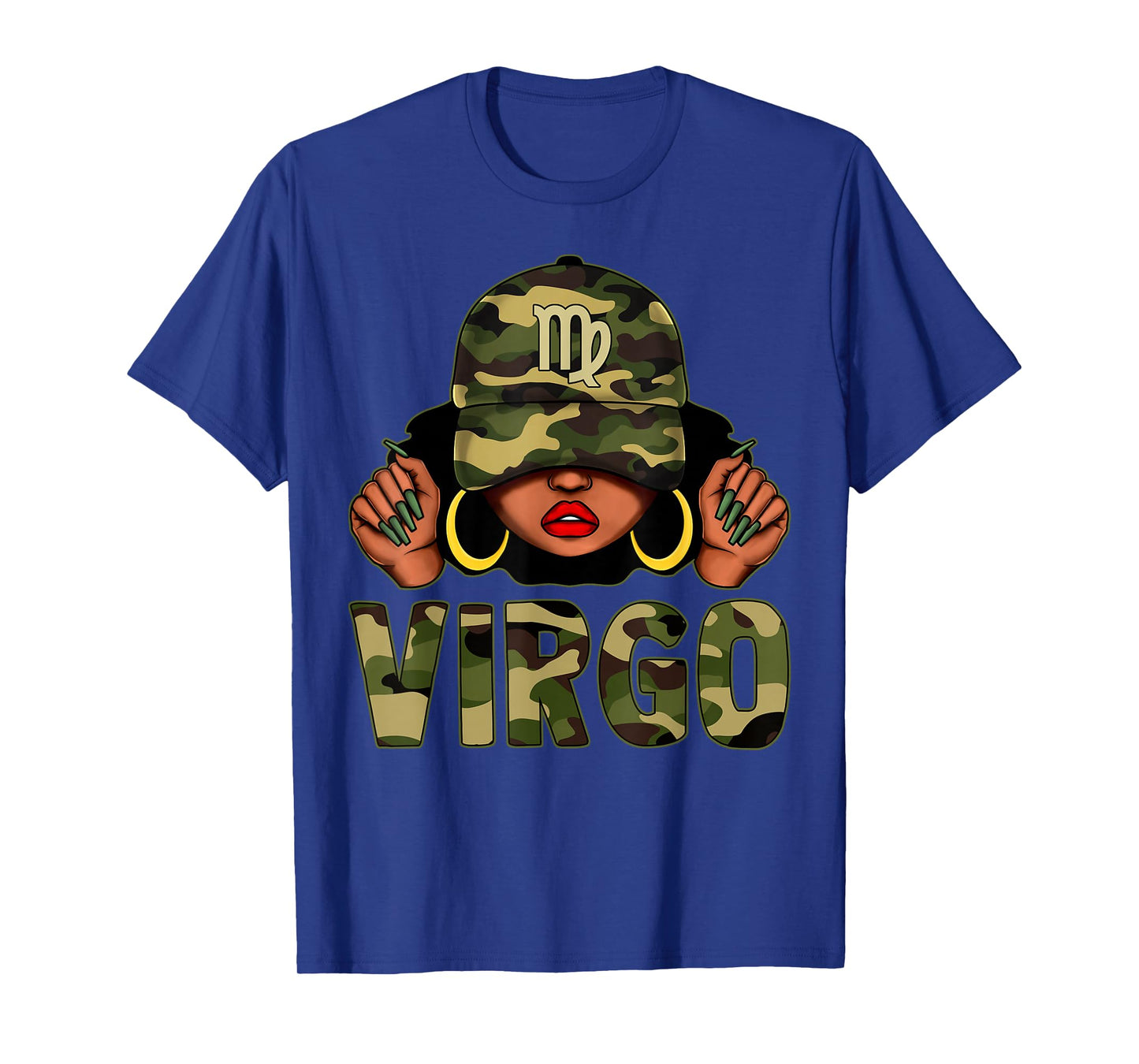 Virgo Queen Black Woman With Cap Camo Afro Girl Zodiac T-Shirt