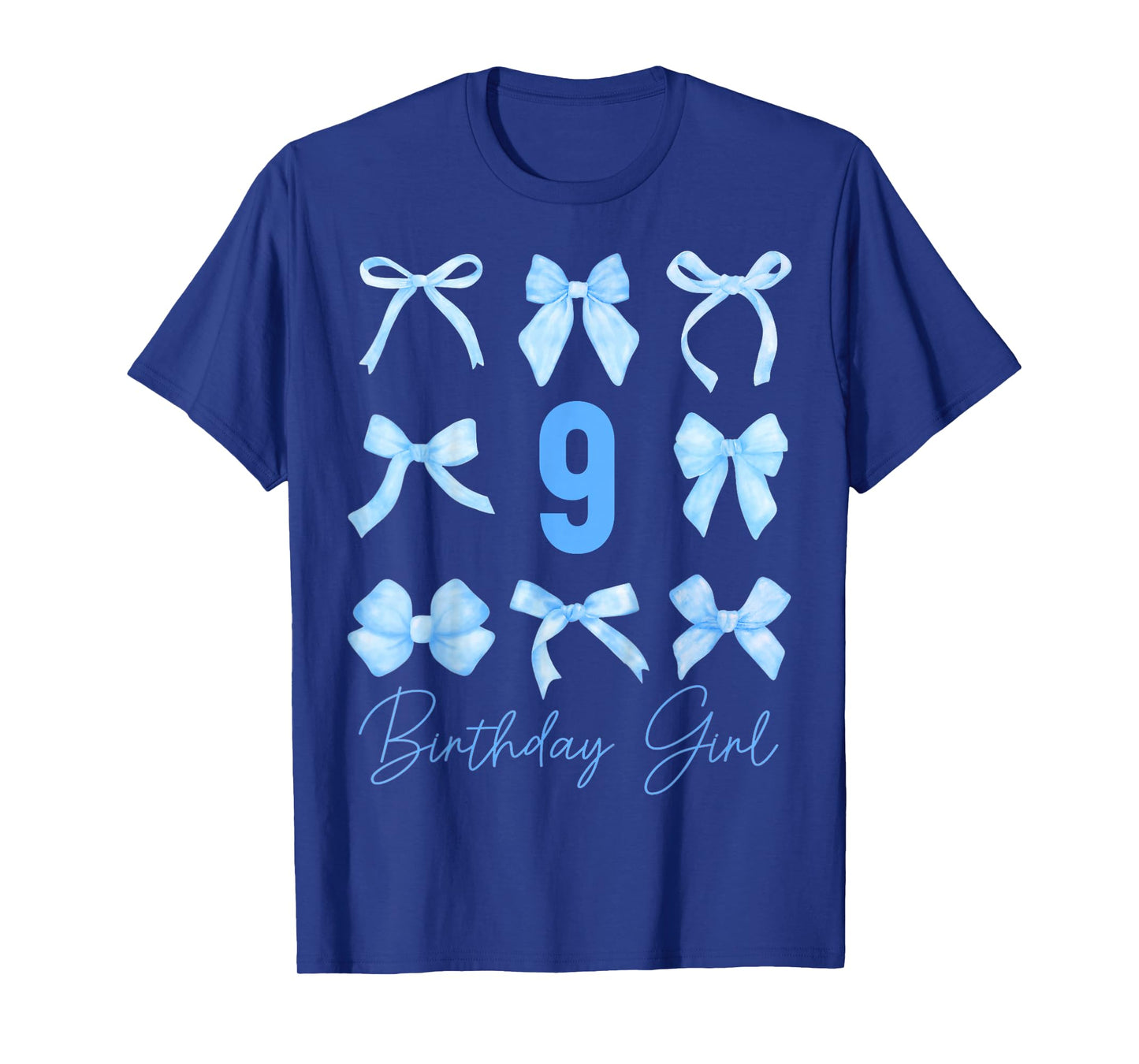 Birthday Girl Blue Coquette Bow 9 Year Old Aesthetic Girly T-Shirt