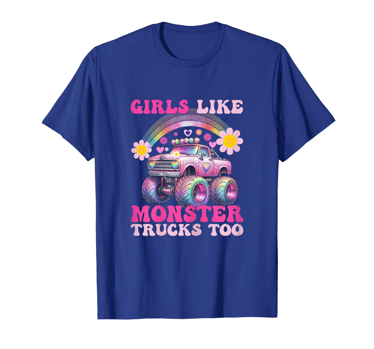 Funny Girls Like Monster Trucks Too Pink Monster Truck Girls T-Shirt