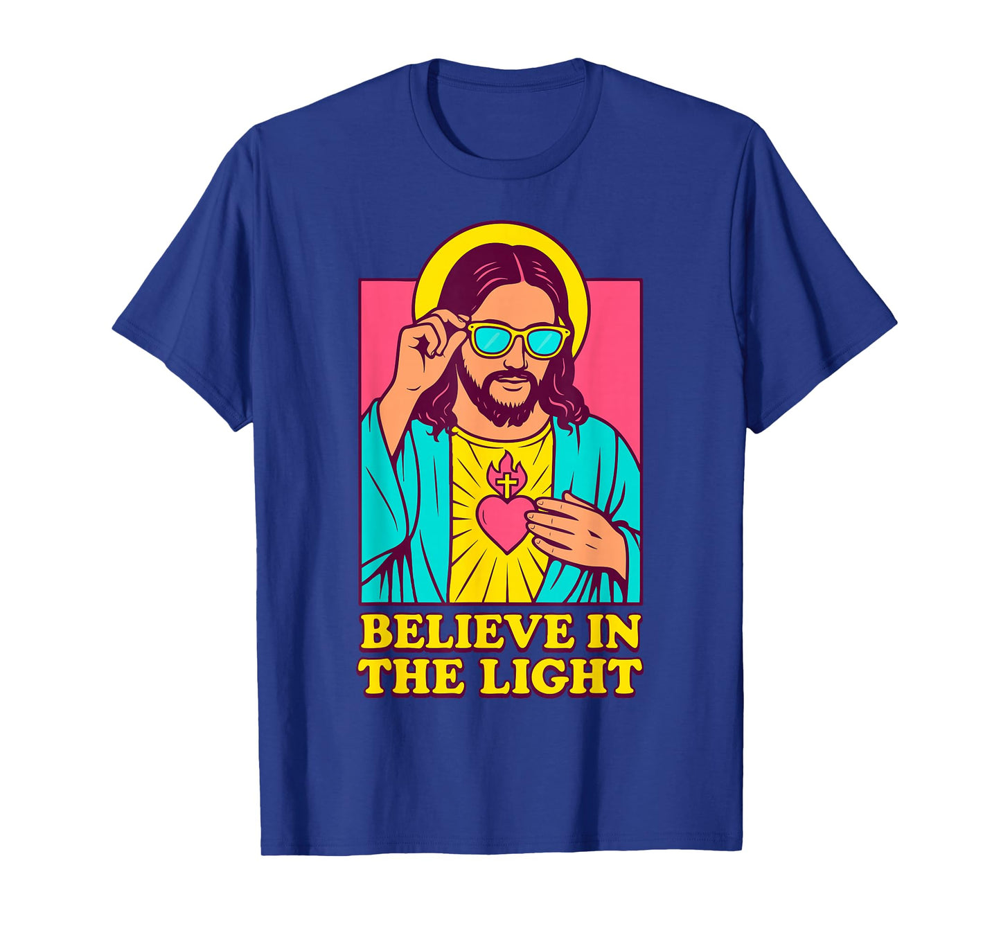 Christian Jesus Believe in The Light Anime Pop Art Blue T-Shirt