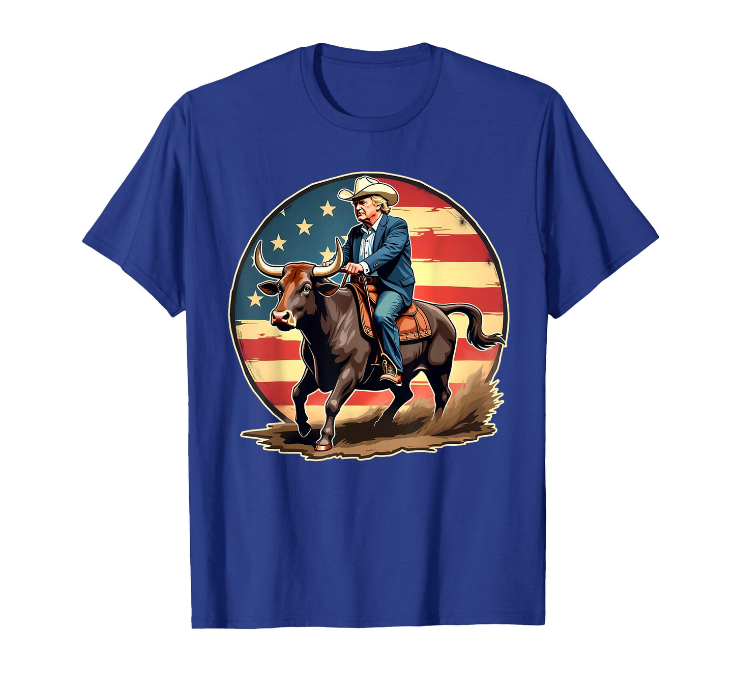 Trump Bull Rider Tee American Flag USA Riding Rodeo Cowboy T-Shirt