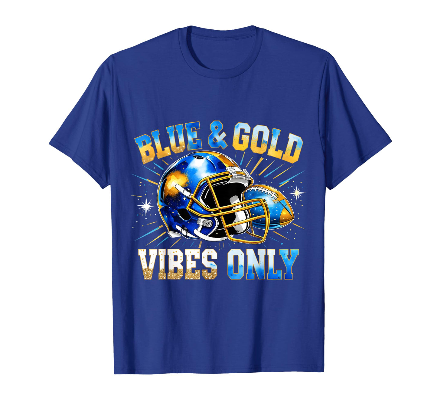 Blue and Gold Vibes Only Football Fan Gift T-Shirt