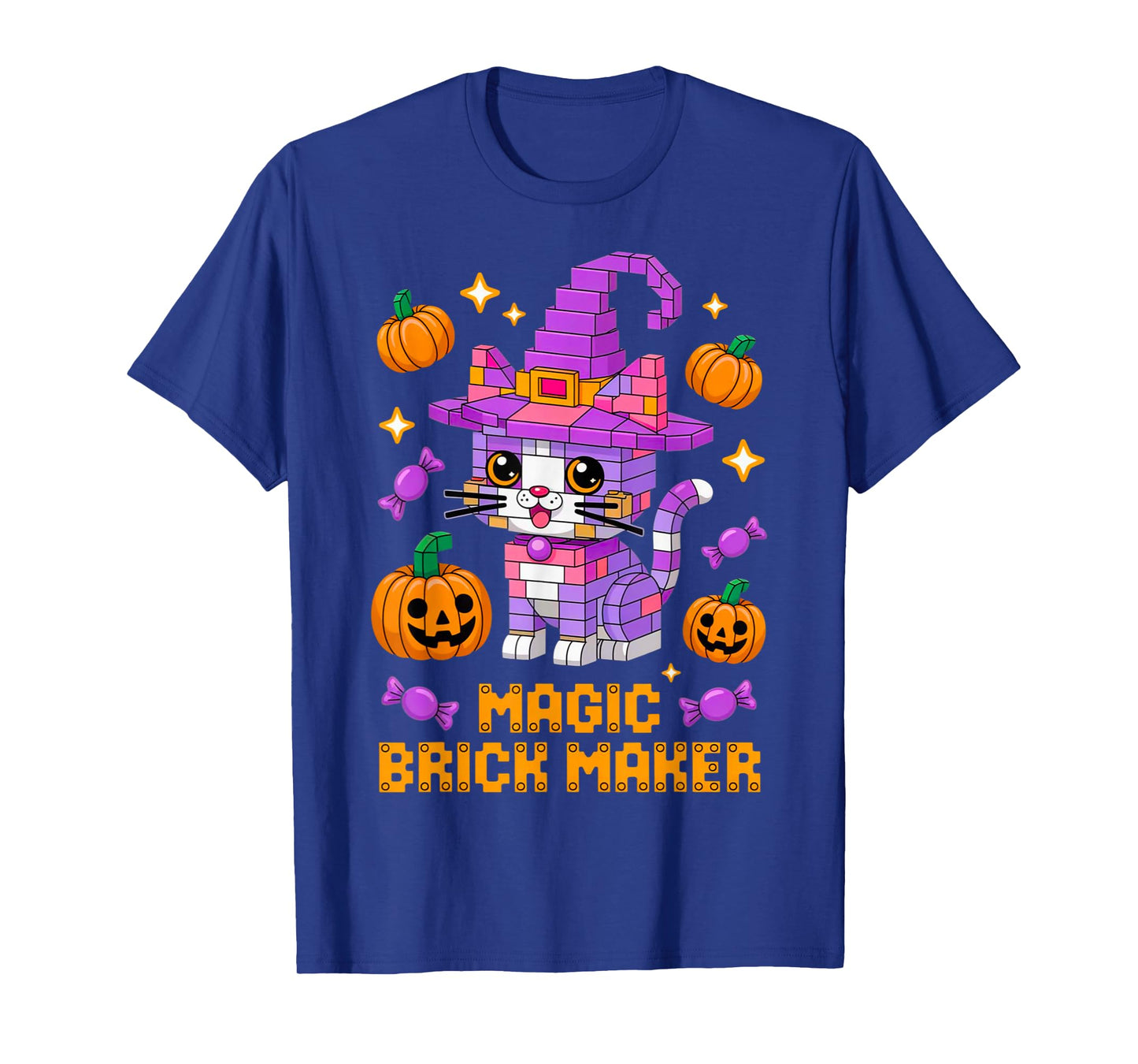 Master Builder Halloween Cat Lover Building Bricks Blocks T-Shirt