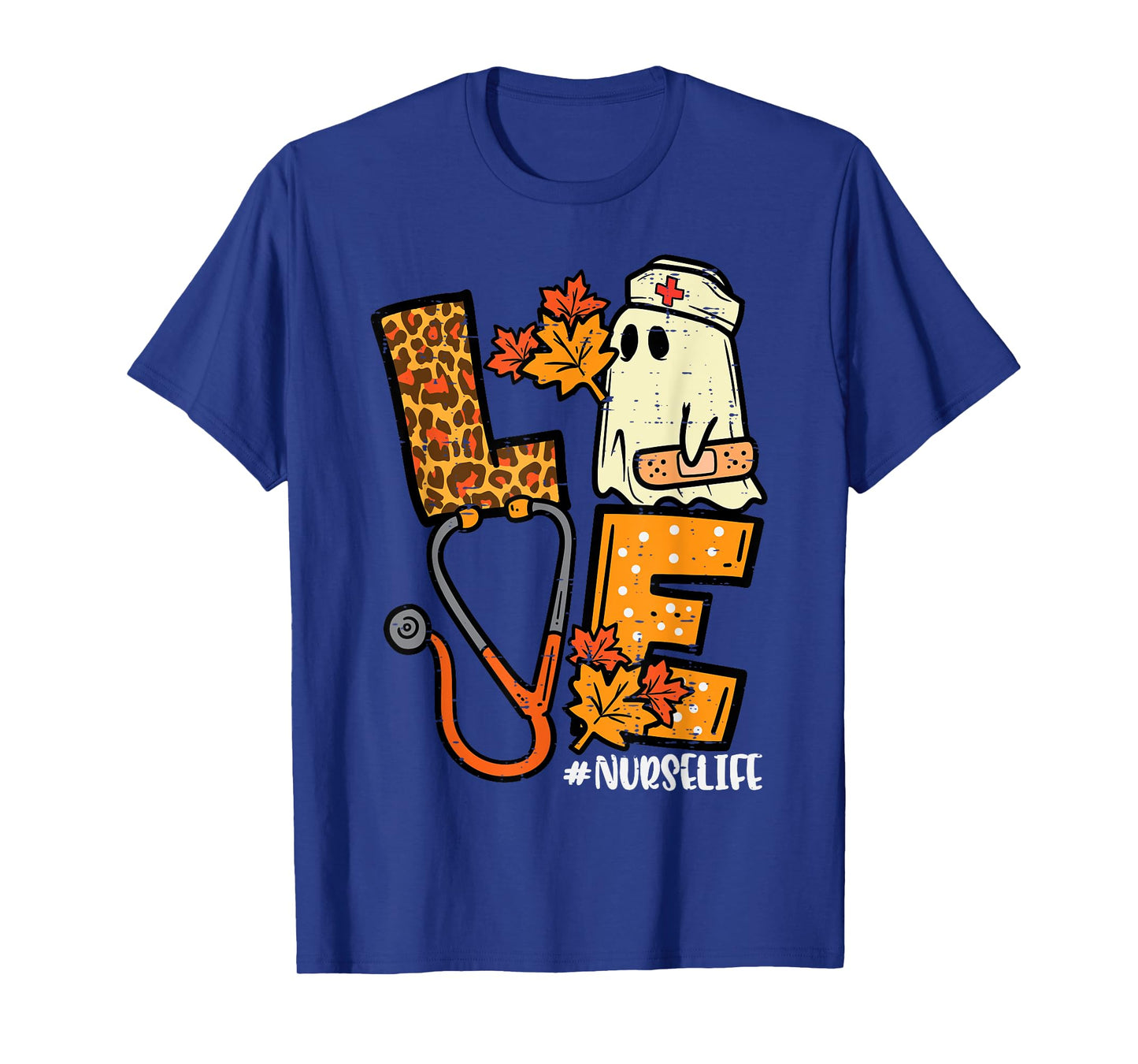 Leopard Ghost Nurse Halloween Costume Fall Scrub Top Women T-Shirt