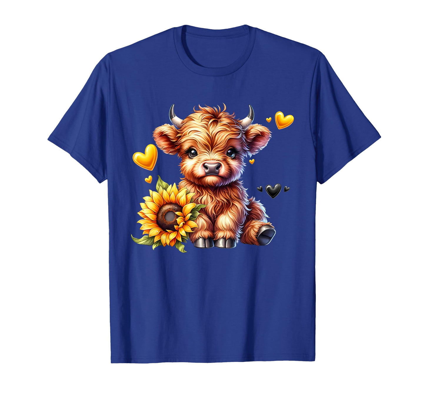 Cute Highland Cow with Sunflower Women Girl T-Shirt
