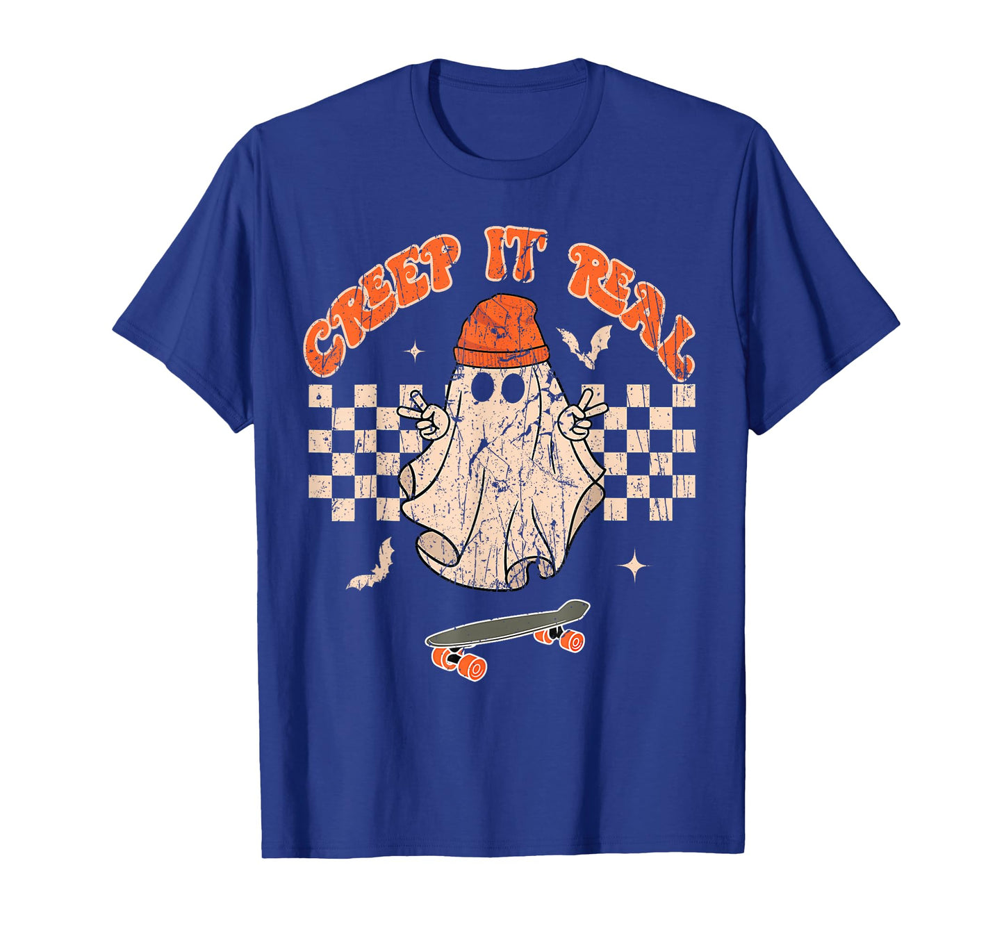 Creep It Real Skateboarding Ghost Retro Halloween Costume T-Shirt
