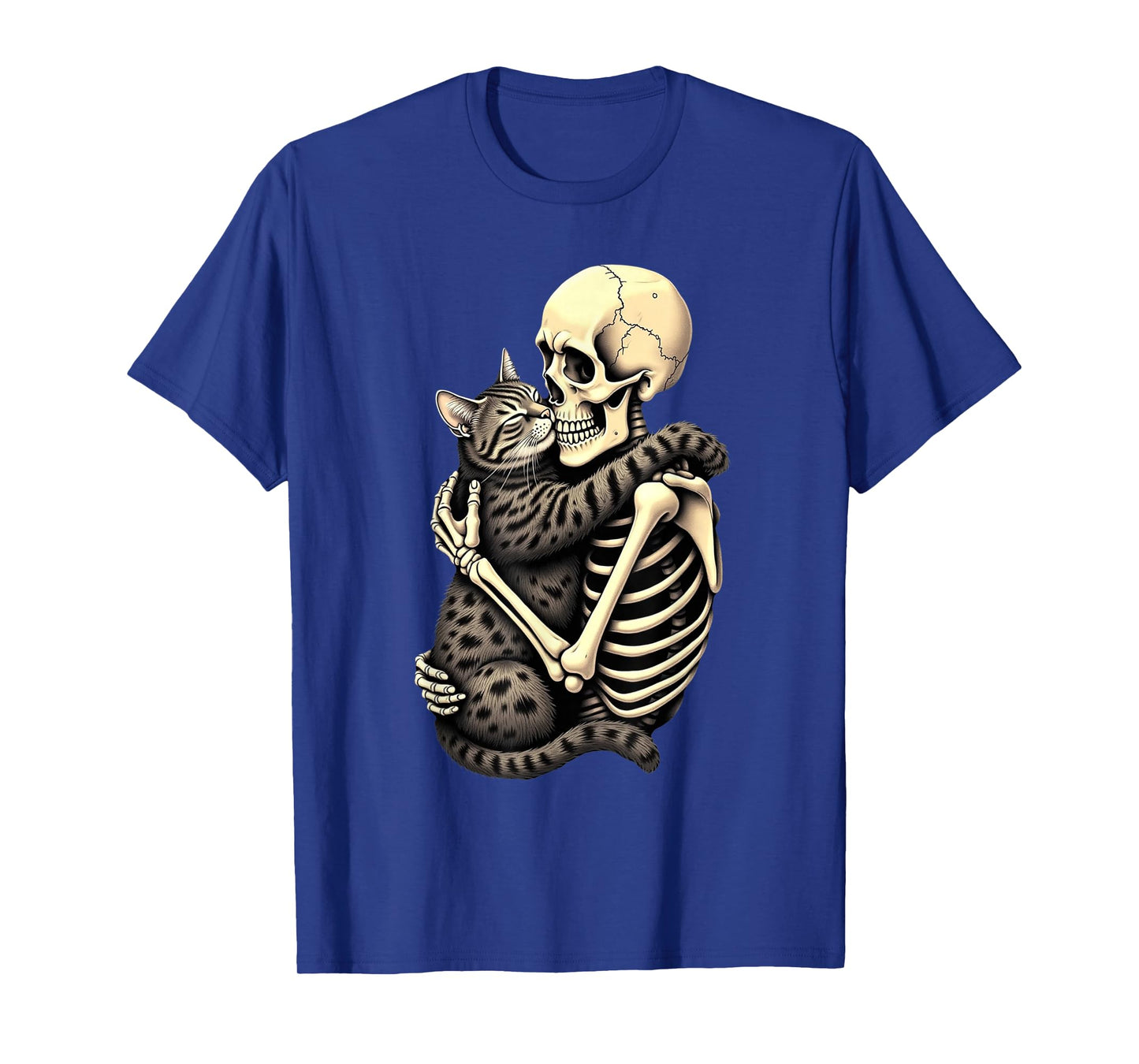 Scary Skeleton Hugging Cat Halloween lovers Human Pro Cat T-Shirt