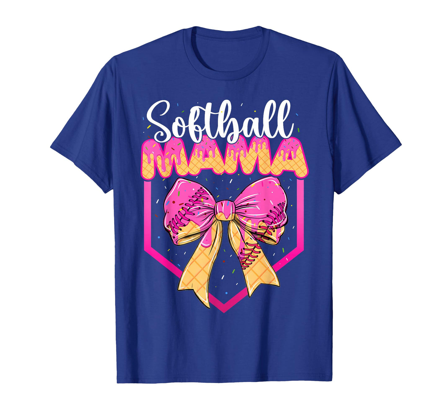 Softball Mom Drip Ice Cream Drip Sprinkle Mama Bow T-Shirt