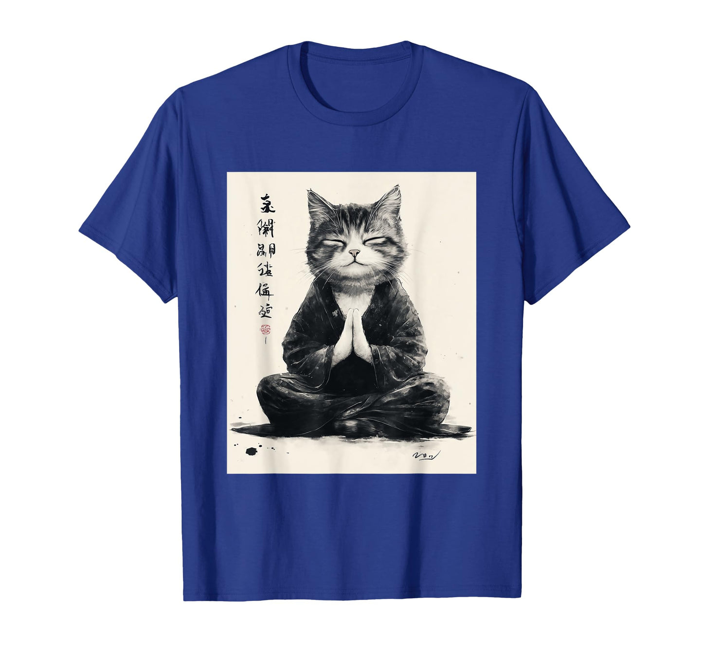 Zen Cat T-Shirt - Meditating Japanese Art Style Graphic Tee T-Shirt for Men Women Kids