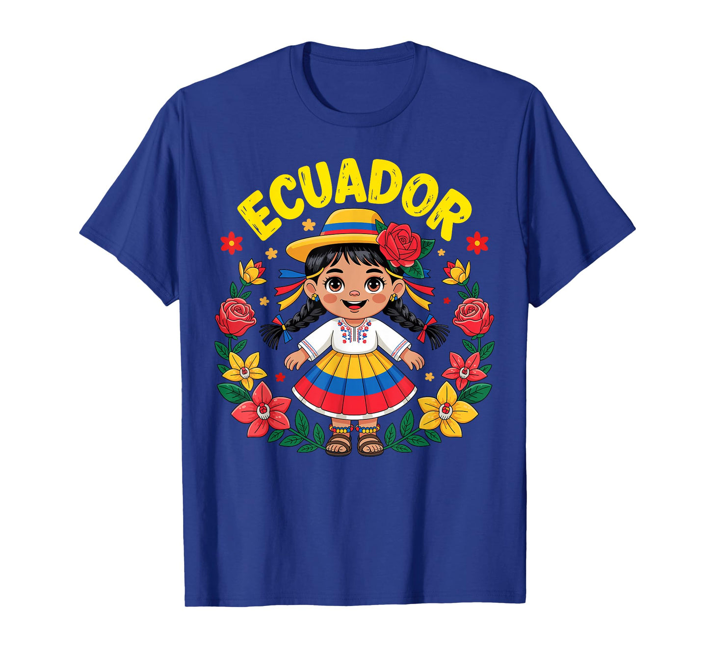 Cute Ecuador Girl Traditional Dress Flag Colors Art for Kids T-Shirt