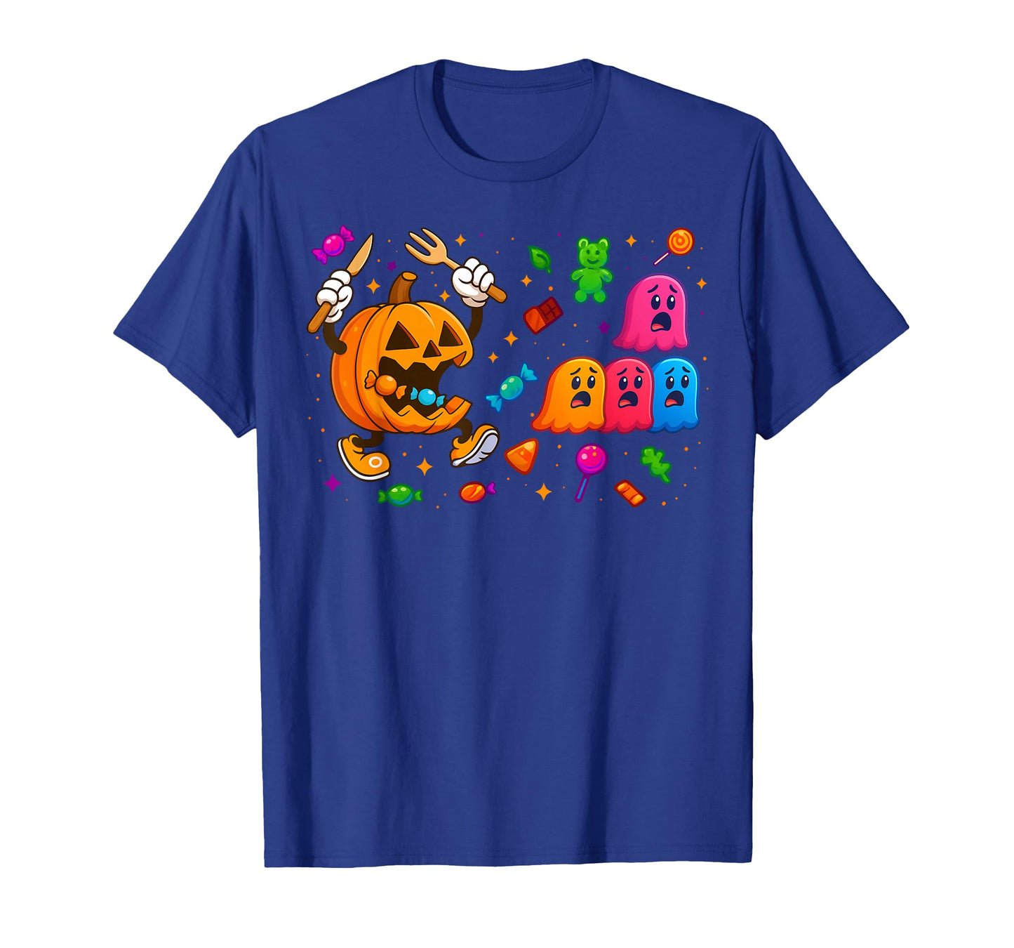 Gamer Pumpkin Eating Ghost Halloween Costume Men Boys Kids T-Shirt
