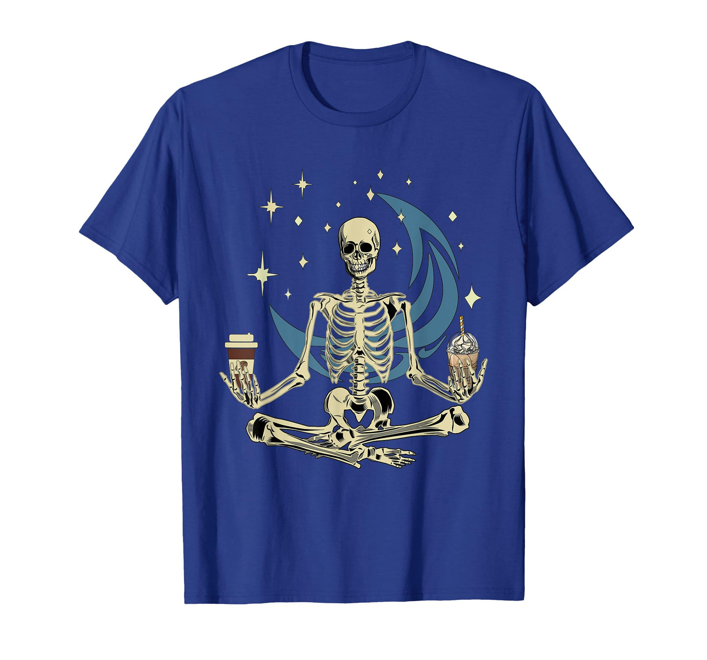 Skeleton Doing Yoga And Drinking Coffee Funny Meditation T-Shirt