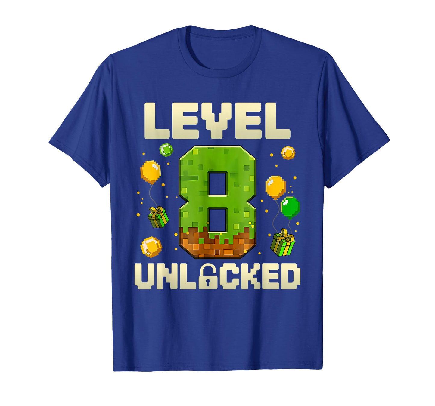 Birthday Boy Shirt Level 8 Unlocked 8th Birthday Game Pixel T-Shirt