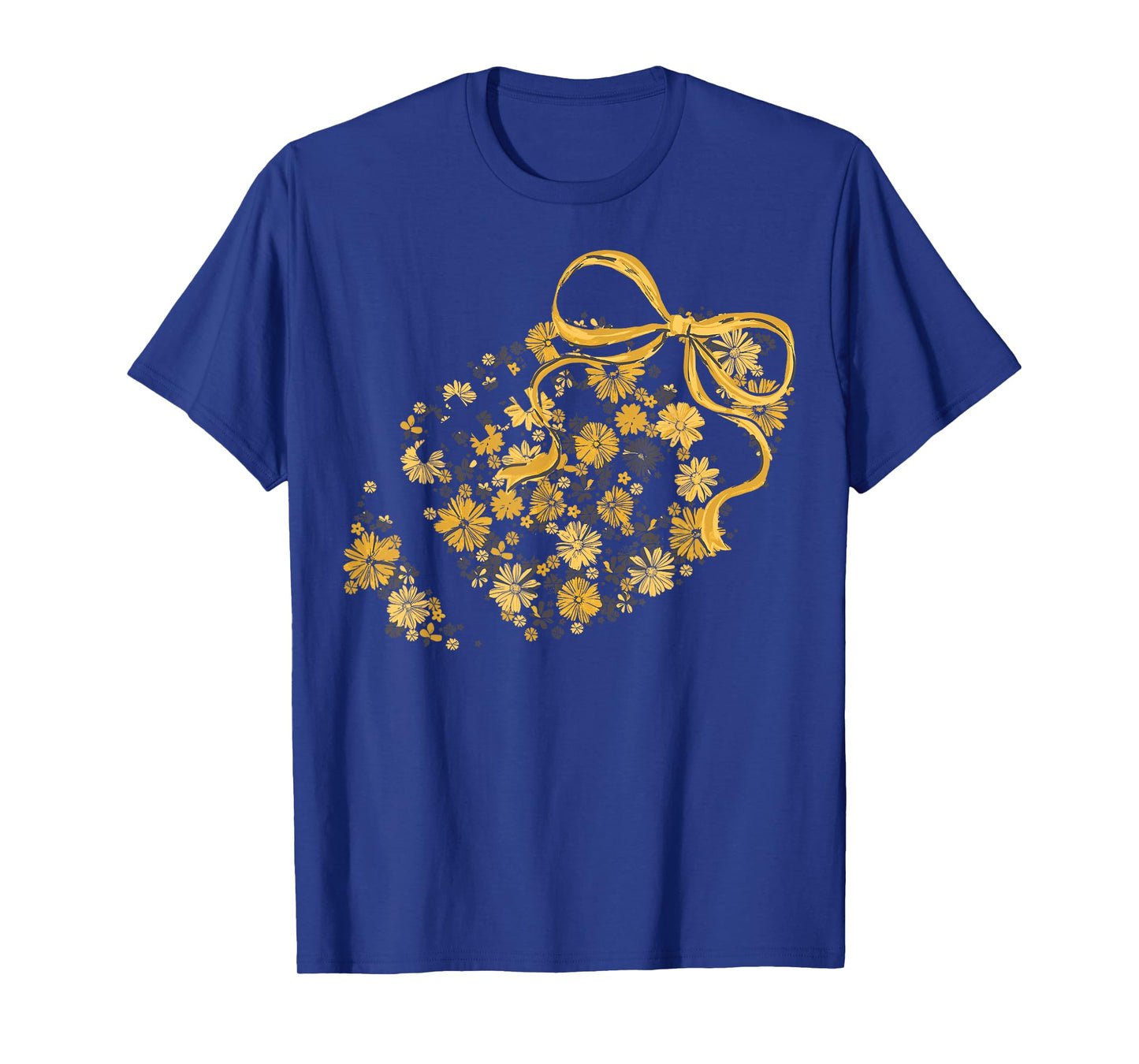 Floral Football Game Day Coquette Team Spirit Gold & Black T-Shirt