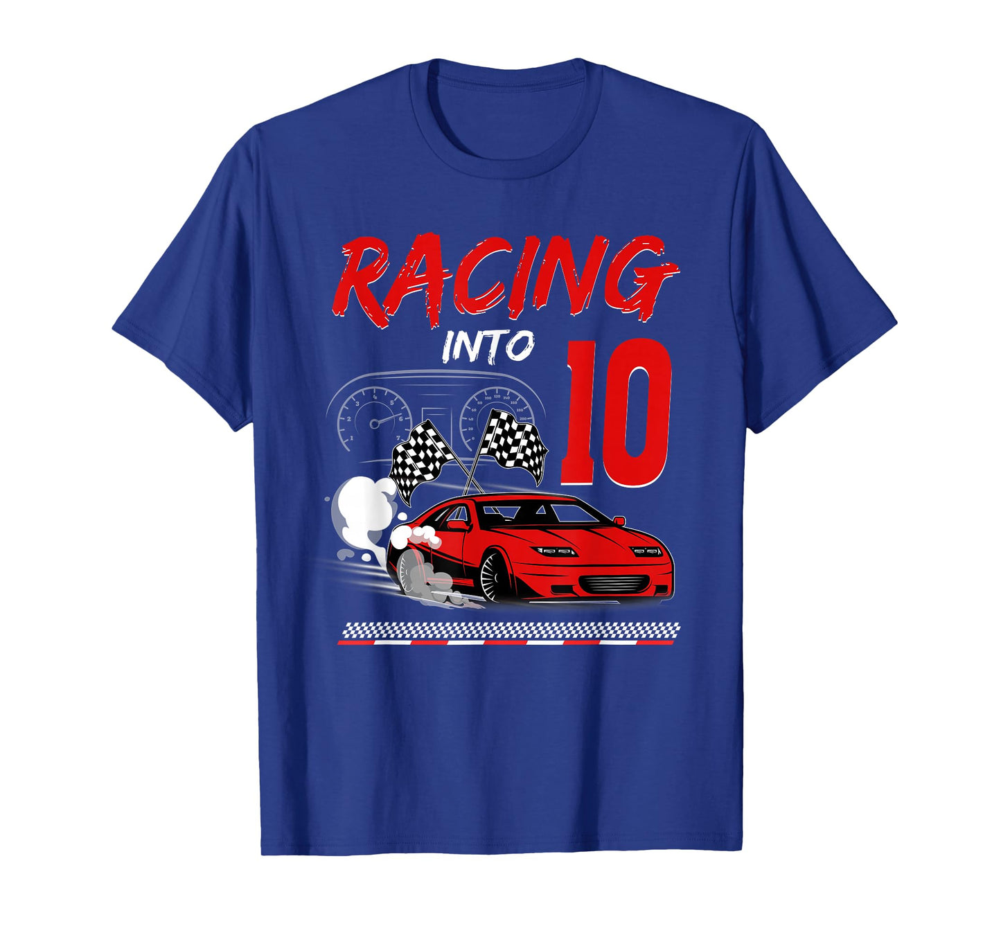 Racing into 10 Year Old Birthday Race Car 10th Boy Party T-Shirt