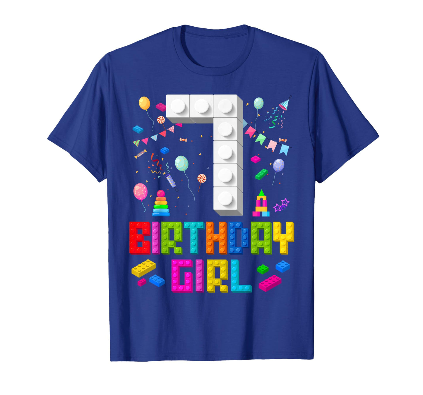 7th Birthday Girl Master Builder 7 Years Old Building Block T-Shirt