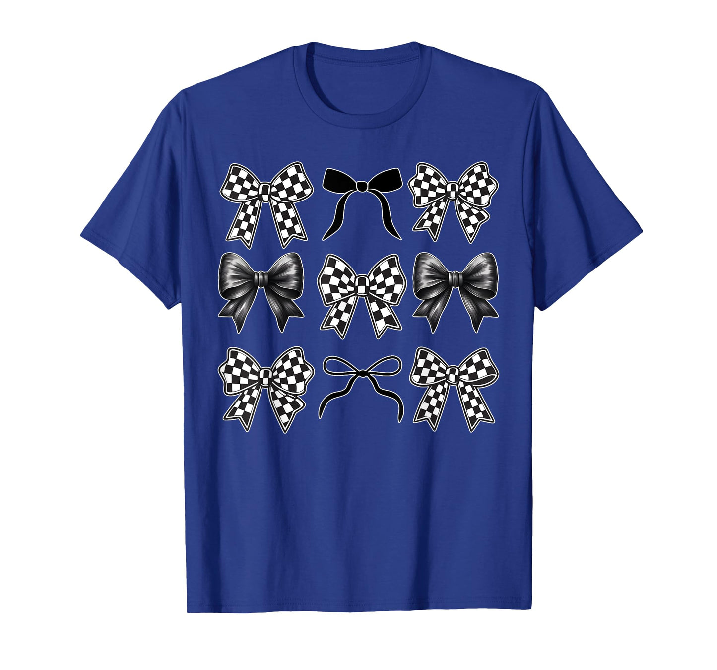 Coquette Bow Checkered Flag Race Car Racing Women Cute T-Shirt