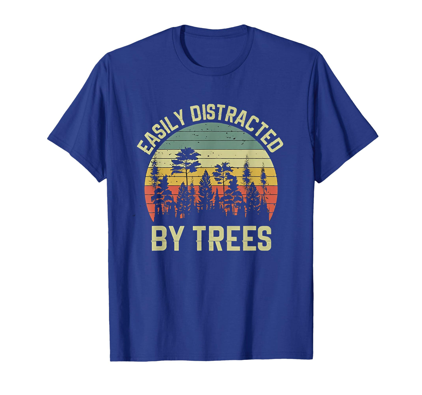 Wekon Easily Distracted By Trees Vintage Funny Tree T-Shirt - Unisex - Black - Small - Short Sleeve - Crew Neck - Retro Tree Print