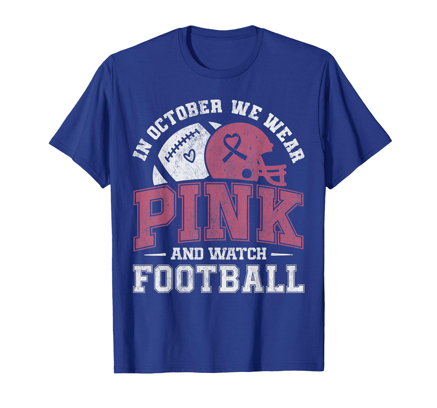 in October We Wear Pink Breast Cancer Football Men Boys T-Shirt