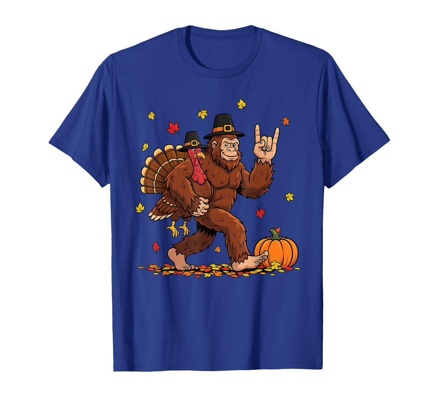 Thanksgiving Bigfoot Turkey Pumpkin for Men Boys Kids T-Shirt