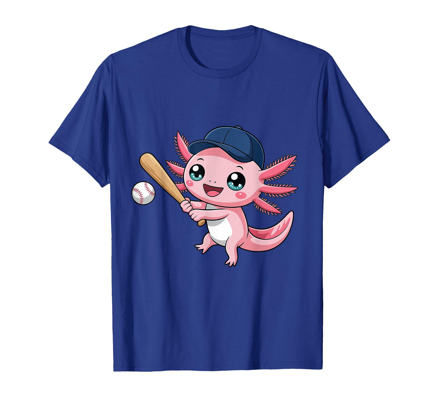 Cute Axolotl Playing Baseball Kid Kawaii Anime Axolotl T-Shirt