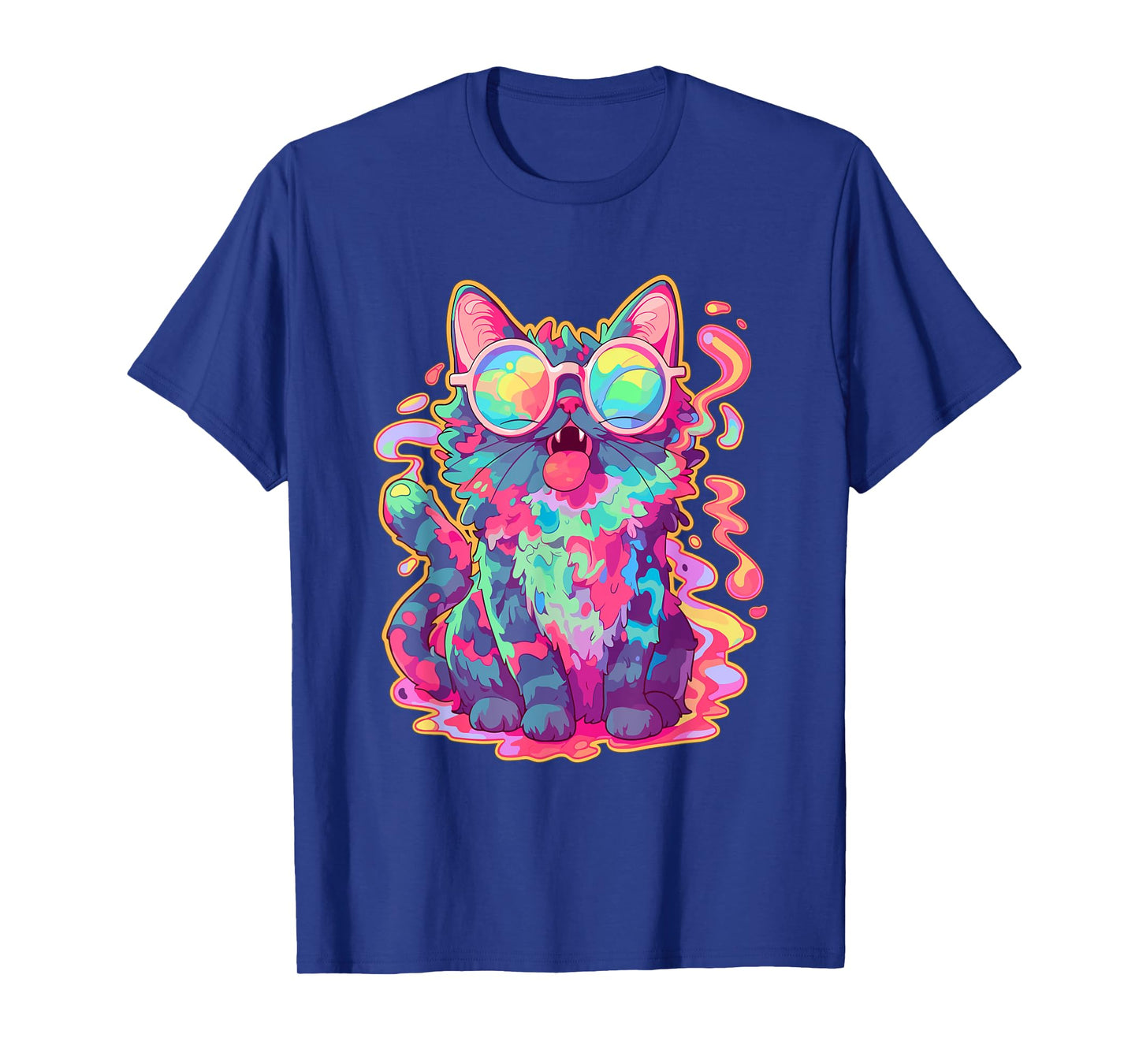 Trippy Crazy Psychedelic Cat Art EDM Rave T-Shirt for Men Women