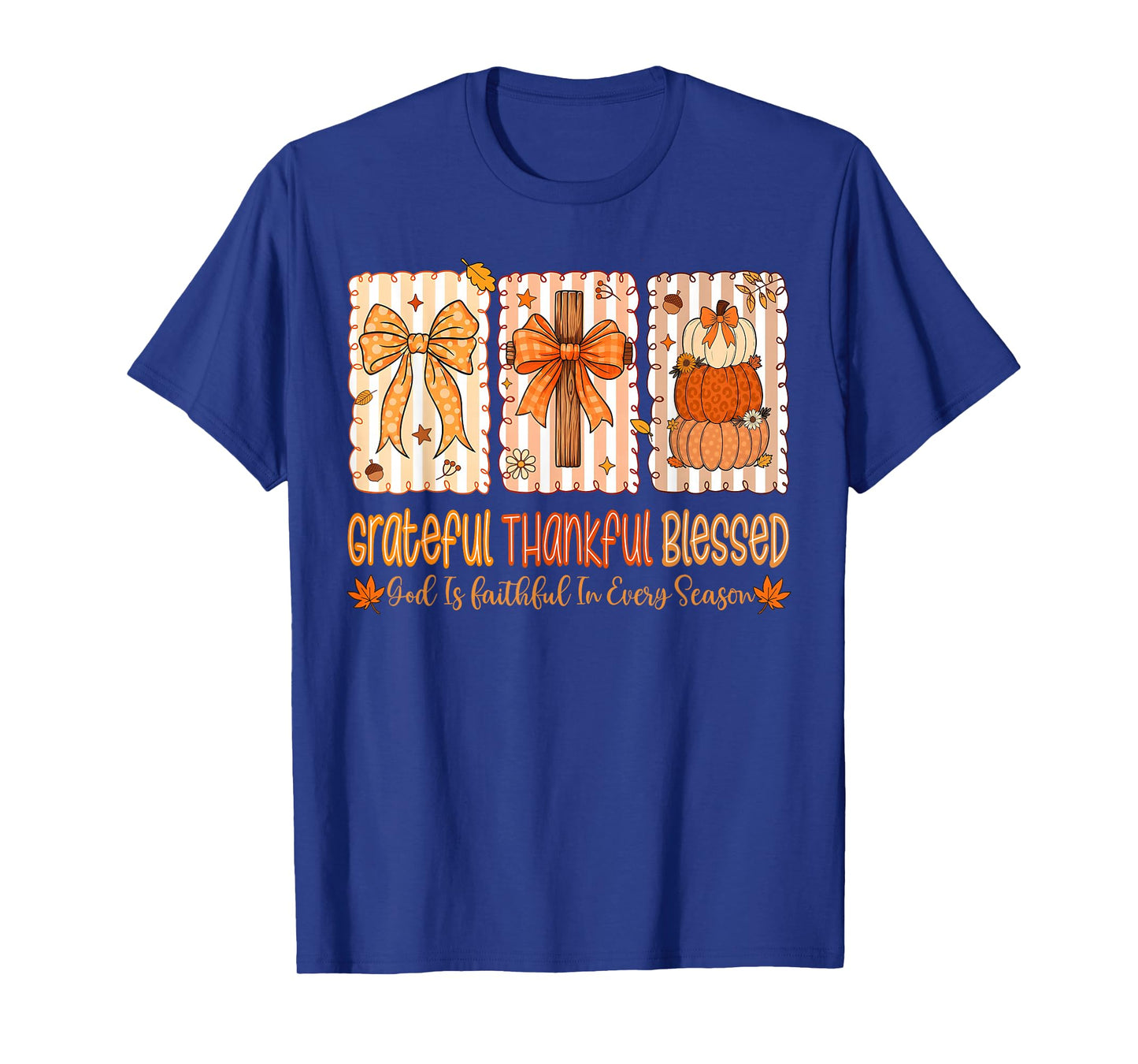Grateful Thankful Blessed God Faith Autumn Pumpkin Bow T-Shirt