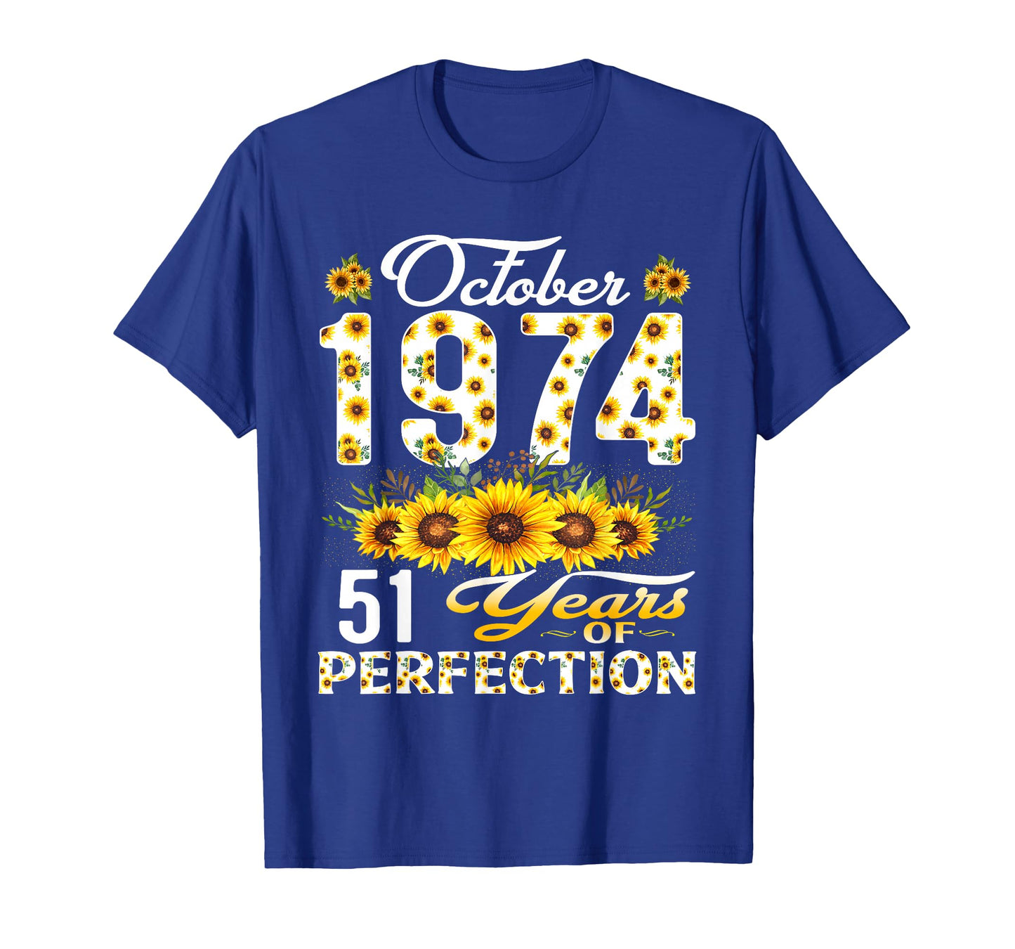 51 Years Old October 1974 Floral 51st Birthday Decorations T-Shirt