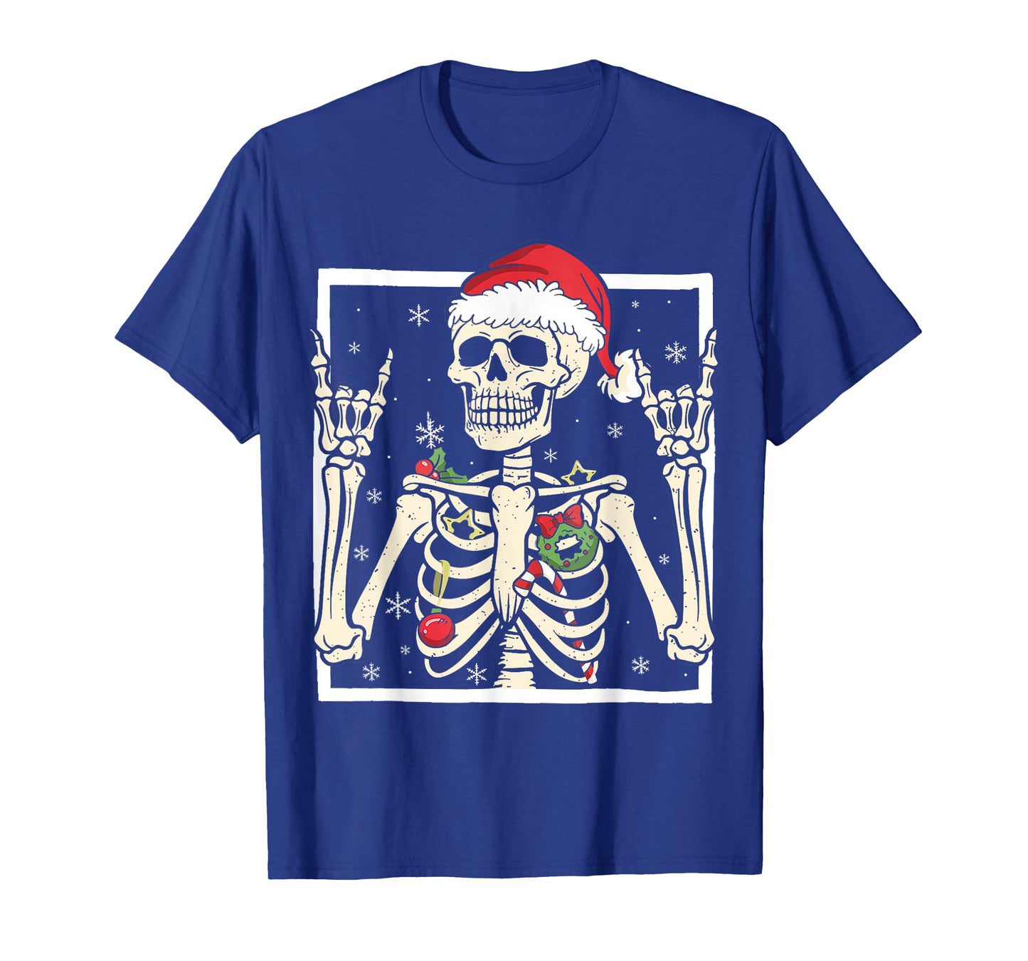 Rocker Skeleton Santa Hat Cool Christmas Punk Rock Men Boys T-Shirt