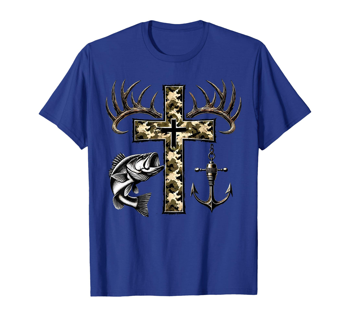 Hunting Fishing Cross Camo Faith Christian Fisherman Hunter T-Shirt