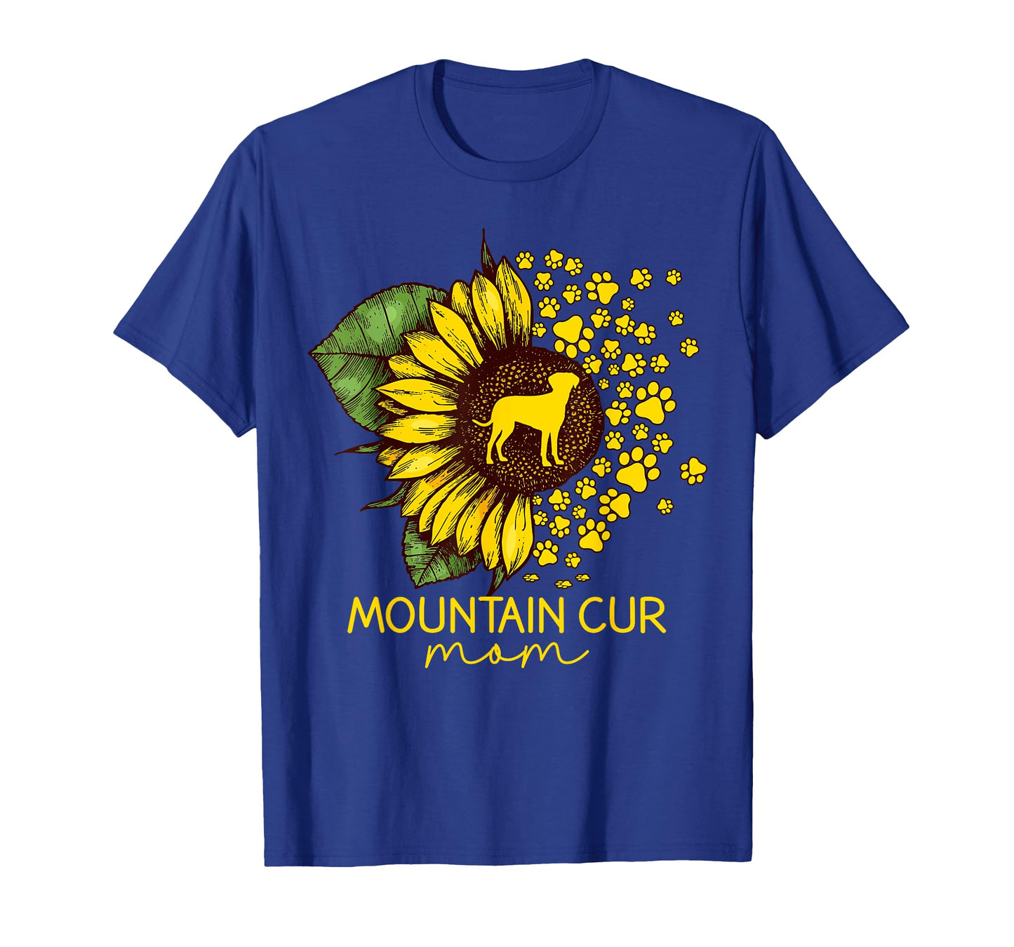 Womens Sunflower Mountain Cur Mom Dog Lover T-Shirt