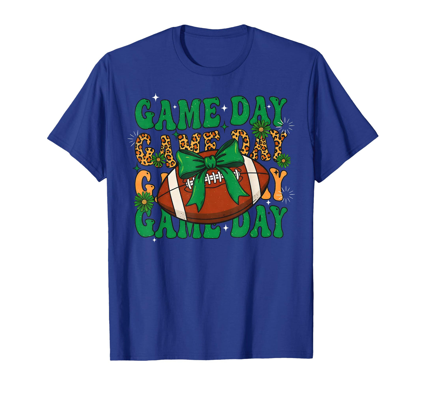 Green Leopard Game Day Football Bow Touchdown Season T-Shirt