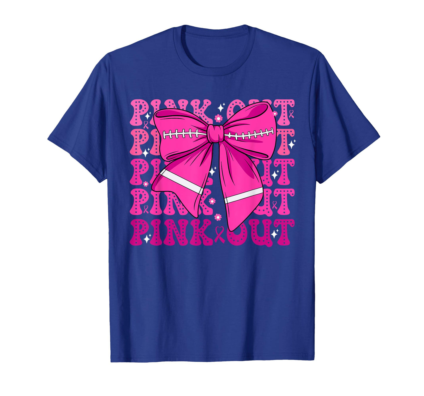 Preppy Pink Out Football Tackle Breast Cancer Awareness Bow T-Shirt