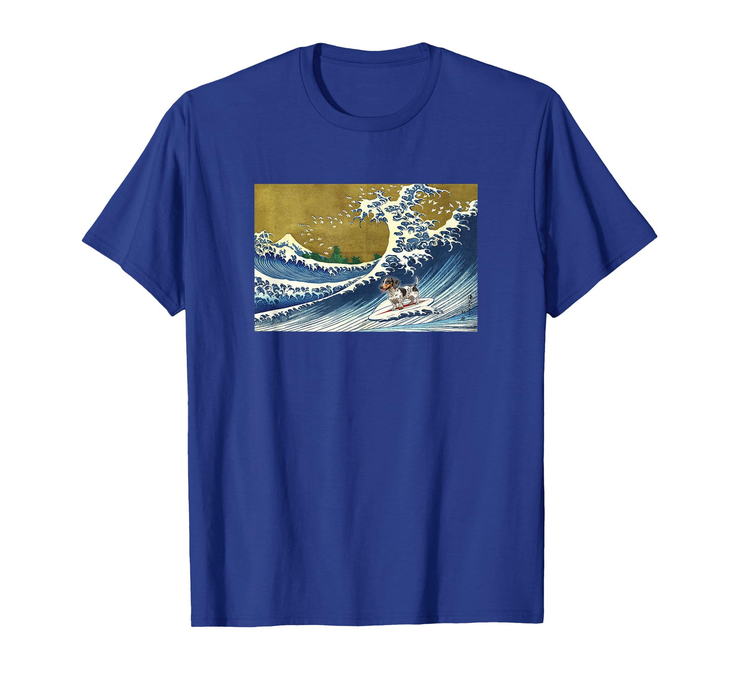 Funny Retro Vintage Surfing A Wave Piebald Dachshund Lover T-Shirt