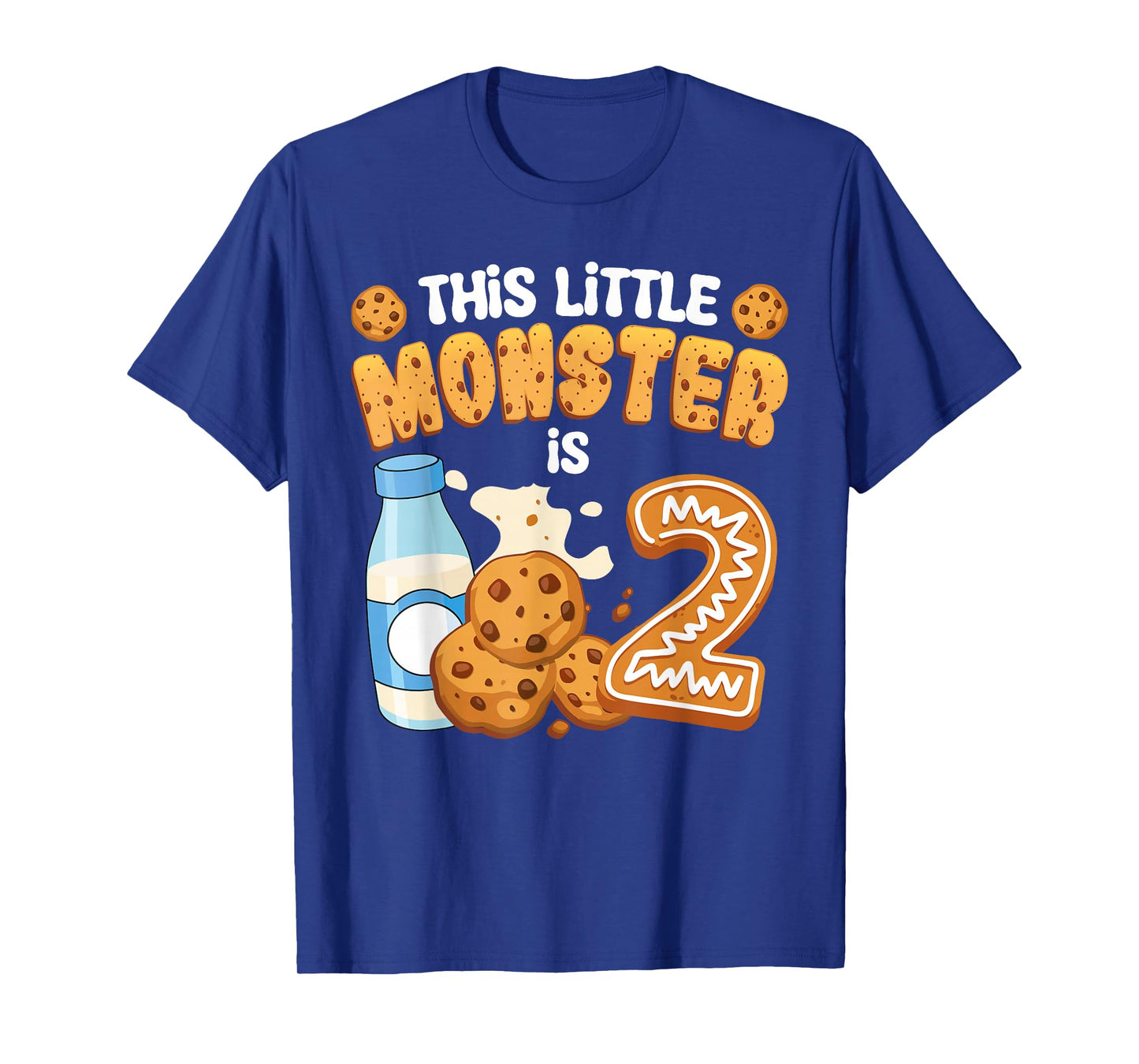 Milk and Cookies This Little Monster Is 2 2nd Bday Boy Girl T-Shirt