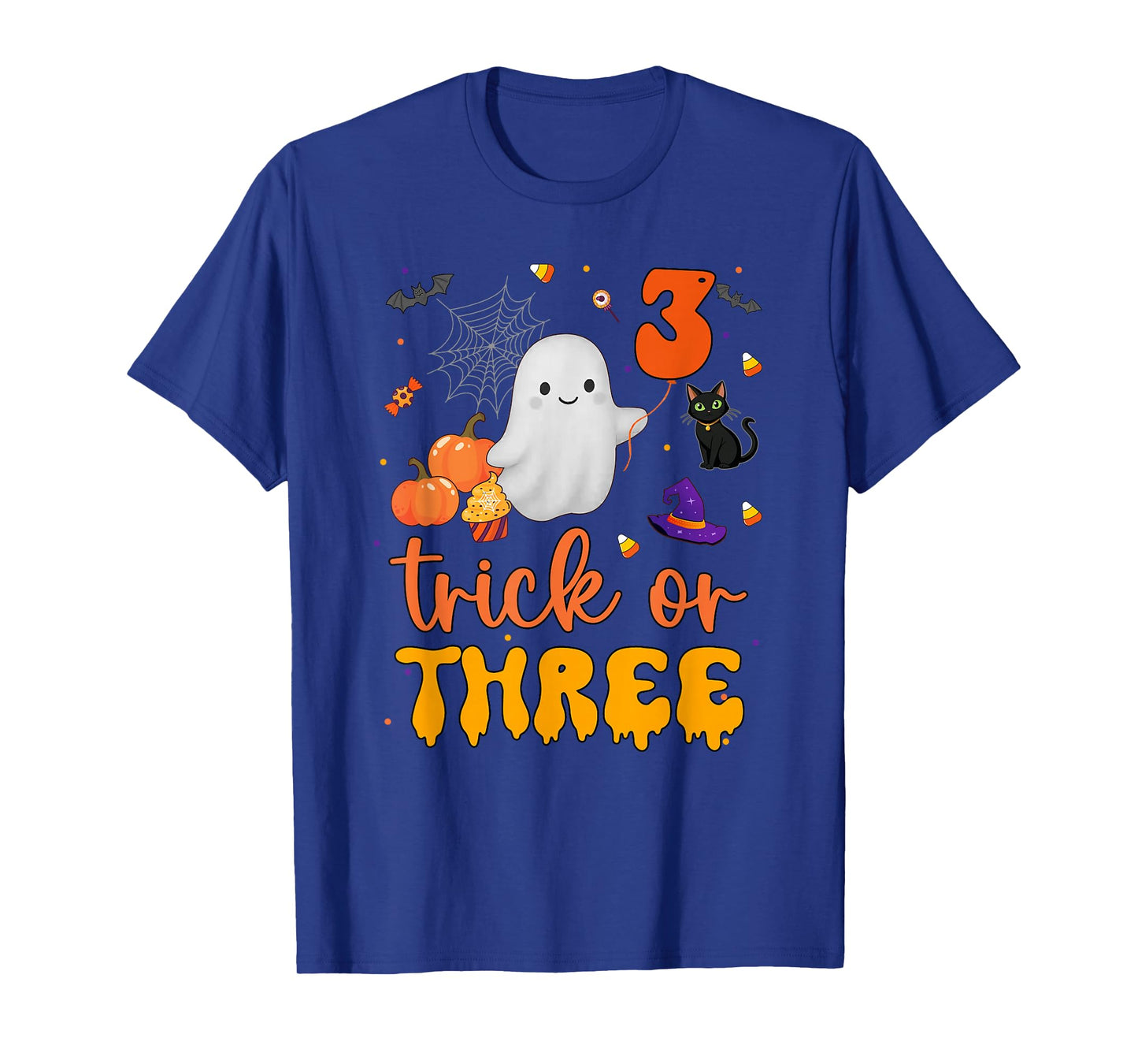 Trick or Three Ghost Pumpkins Cat Halloween 3rd Birthday Boy T-Shirt