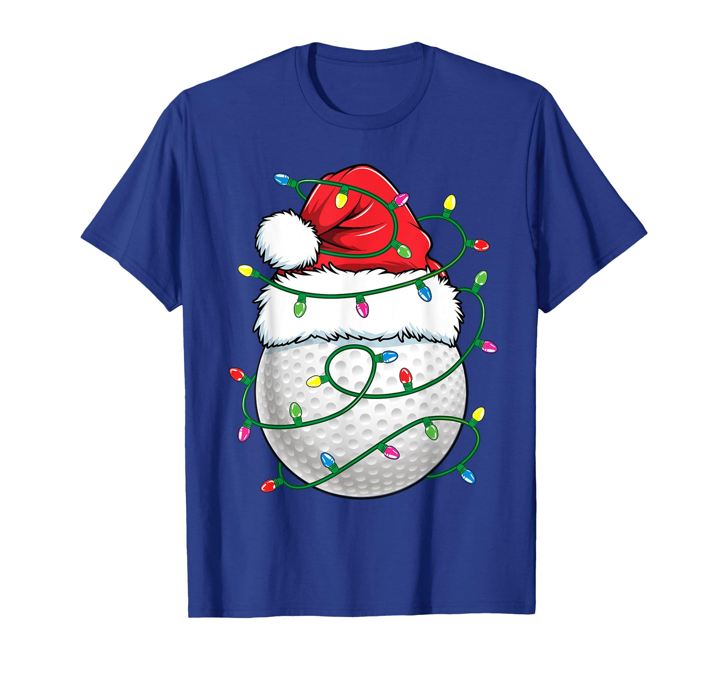 Golf Ball Santa Hat Men Womens Christmas Golfing Xmas Lights T-Shirt
