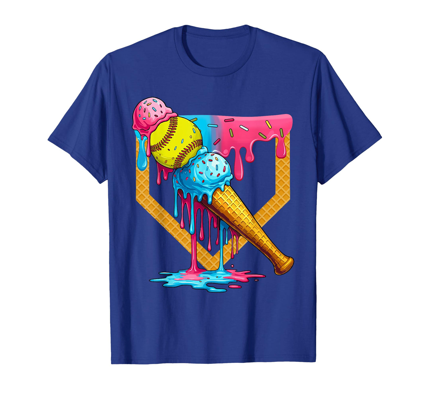 Cute Ice Cream Softball Home Plate Drip Game Day Softball T-Shirt