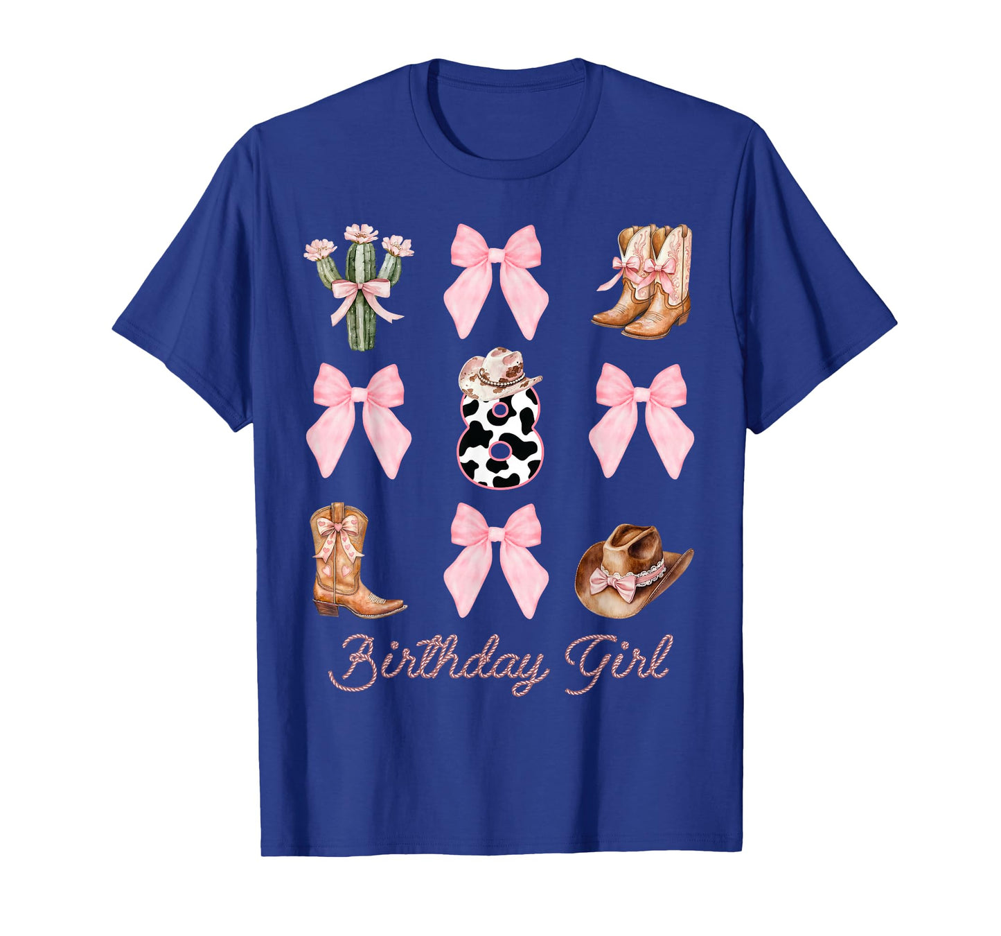 8th Birthday Girl Cowgirl Coquette Bow Rodeo Western Bday T-Shirt