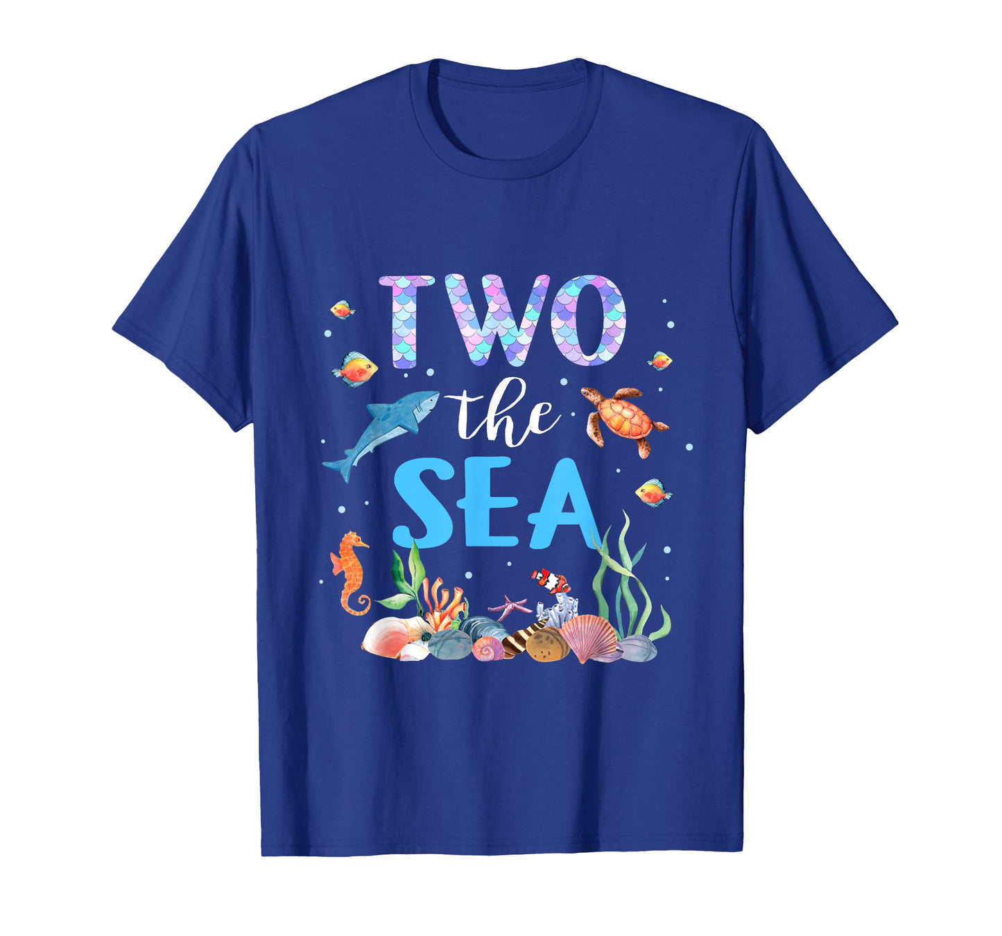Two The Sea 2nd Birthday Baby Girl Outfits Mermaid Turtle T-Shirt