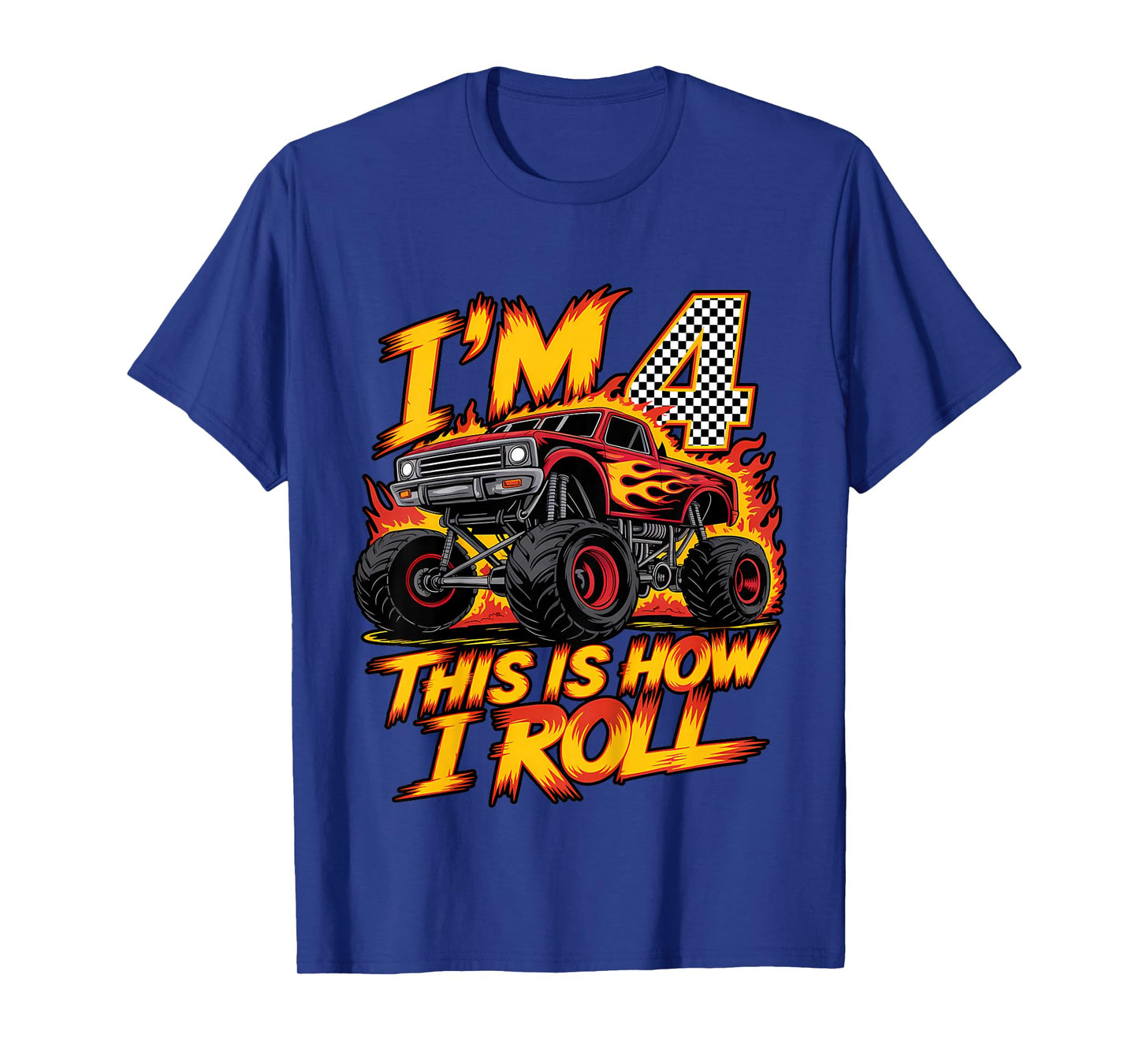 Monster Truck 4th Birthday 4 Year Old Boy Born 2021 Kids T-Shirt