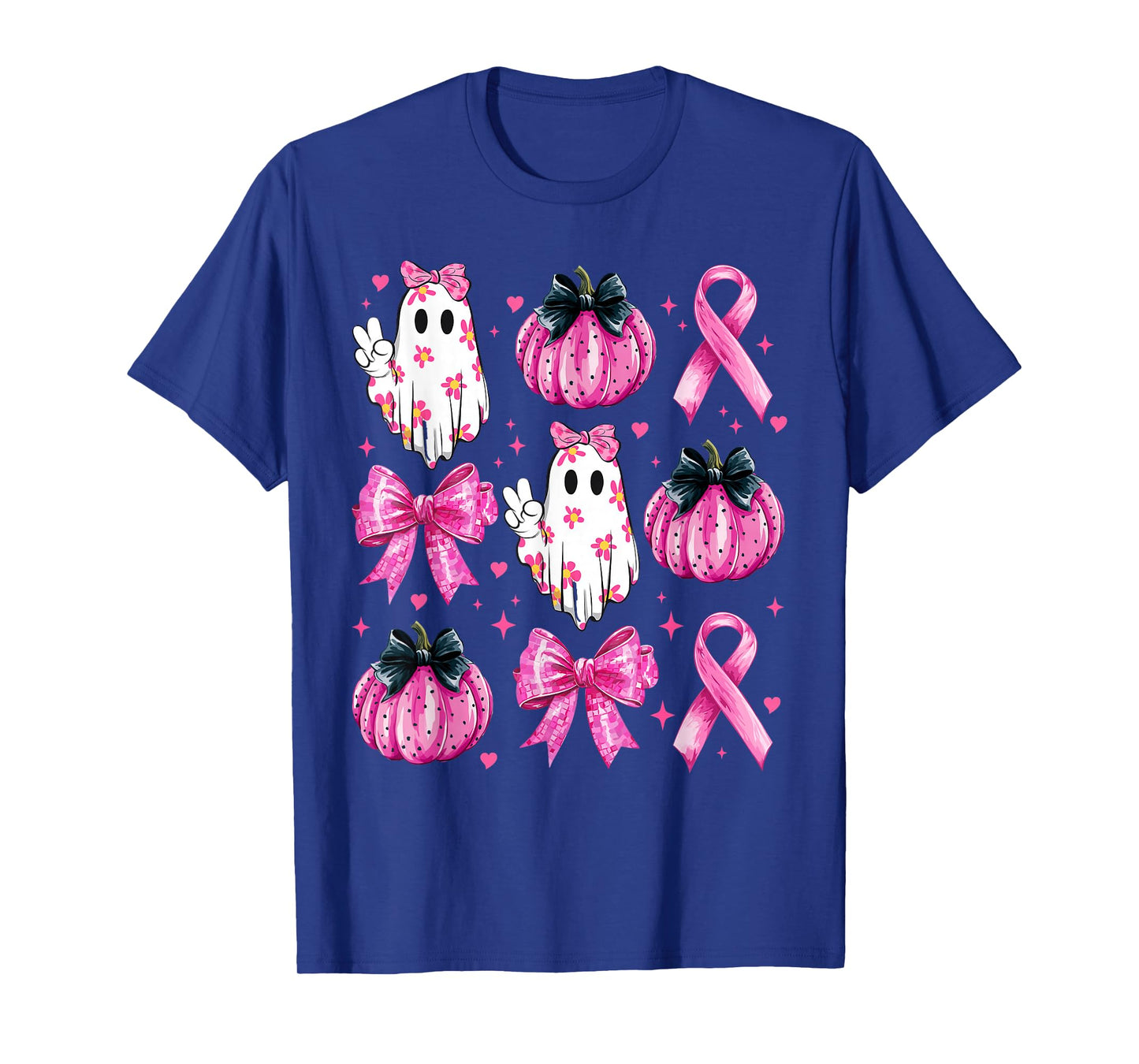 Retro Groovy Breast Cancer Ghost Coquette Halloween Pink Tee T-Shirt