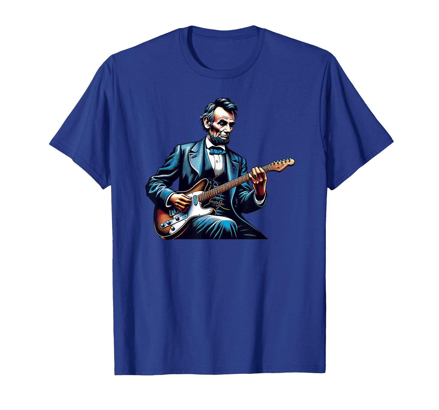 Abraham Lincoln Playing Electric Guitar Color Funny T-Shirt